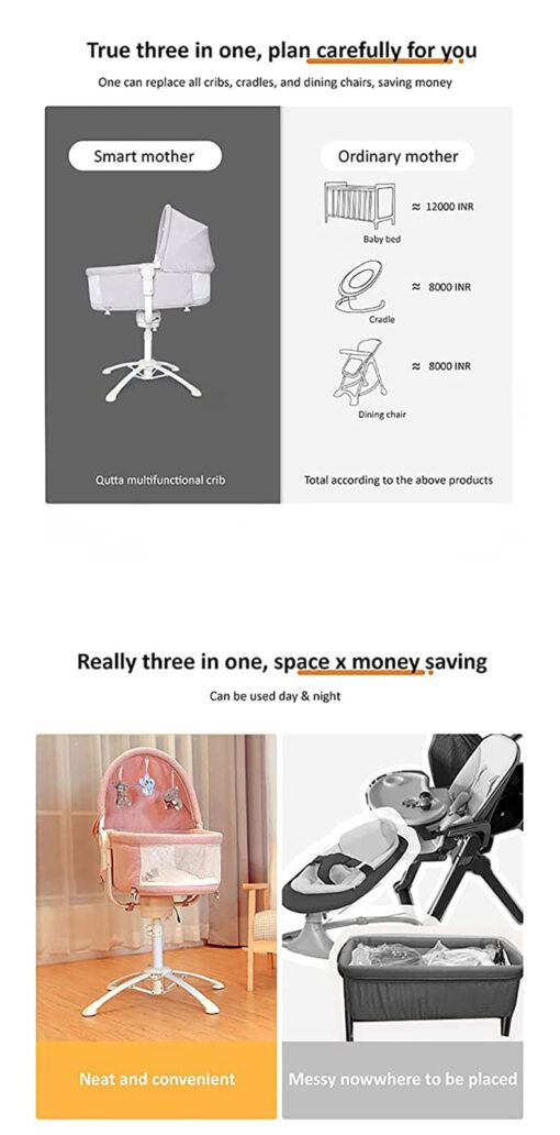 StarAndDaisy 3-in-1 Baby Cradle, Baby Swing, Baby Crib, Baby High Chair with Bedding Set and Mosquito Net , Newborn to 18 Months (Qatta - Blue) - Image 3