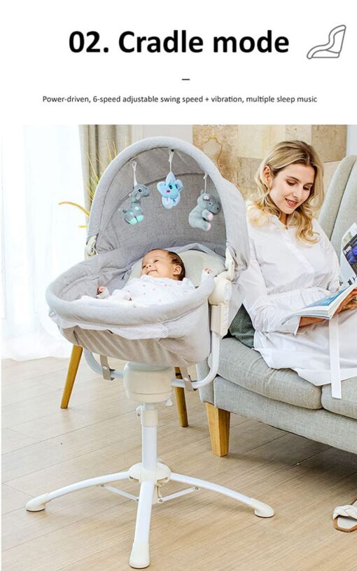 StarAndDaisy 3-in-1 Baby Cradle, Baby Swing, Baby Crib, Baby High Chair with Bedding Set and Mosquito Net , Newborn to 18 Months (Qatta - Blue) - Image 10