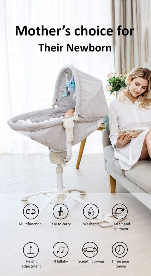 StarAndDaisy 3-in-1 Baby Cradle, Baby Swing, Baby Crib, Baby High Chair with Bedding Set and Mosquito Net , Newborn to 18 Months (Qatta - Blue) - Image 9