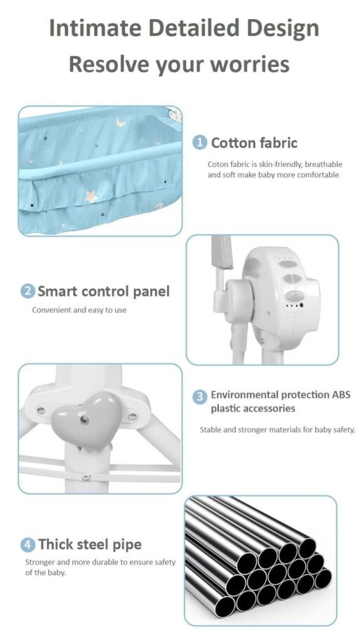 StarAndDaisy Nestling Smart & Portable Baby Cradle Crib with automatic swing, remote and Bluetooth (GREY) - Image 2