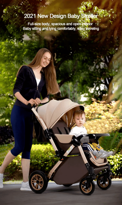 StarAndDaisy Multi-Adjustment Ultra Baby Stroller Pram & Buggy, Pushchair Reversible Handle with Anti-Shock Rubber Wheels (Brown | With Cushion) - Image 8