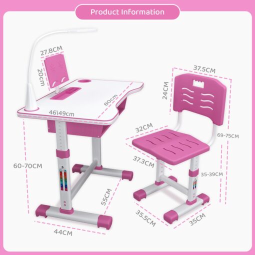 StarAndDaisy Kids Study Table Desk and Chair with Adjustable Height with Book Holder, Storage and LED Light (K80-Pink) - Image 8