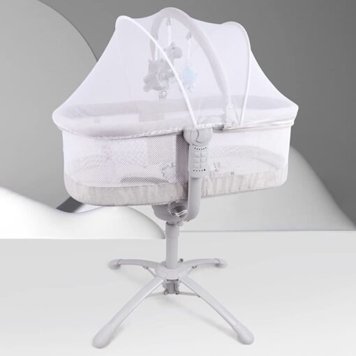 StarAndDaisy 3-in-1 Baby Cradle, Baby Swing, Baby Crib, Baby High Chair with Bedding Set and Mosquito Net , Newborn to 18 Months (Qatta - Grey)