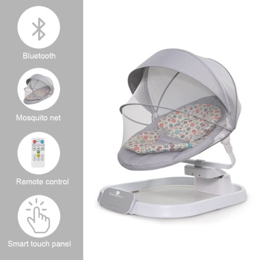 [Refurbished] StarAndDaisy Rocking Baby Bed Rocker / Swings for Infants with 5 Speeds Swings, Bluetooth Music Baby Bouncer with Remote Control for 2-10 kg, 0-18 Months, Dining Tray, Mosquito net and Urine mat (Grey) - Image 14