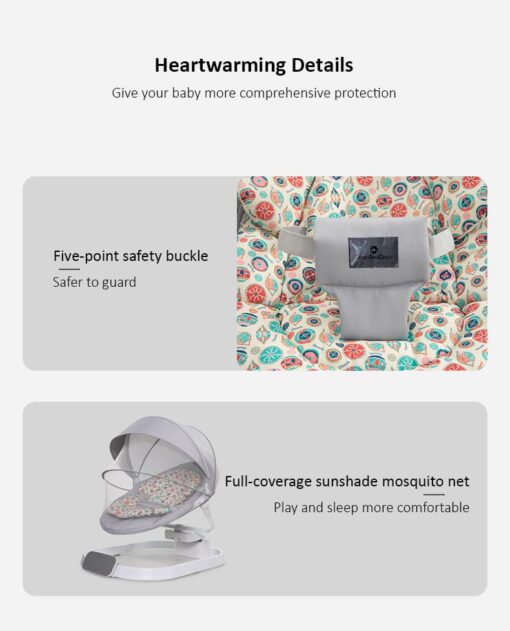 [Refurbished] StarAndDaisy Rocking Baby Bed Rocker / Swings for Infants with 5 Speeds Swings, Bluetooth Music Baby Bouncer with Remote Control for 2-10 kg, 0-18 Months, Dining Tray, Mosquito net and Urine mat (Grey) - Image 12