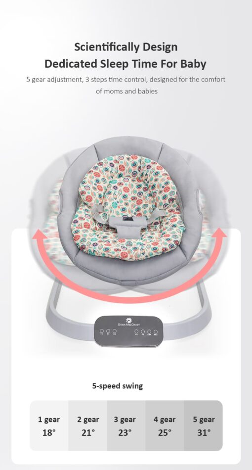 [Refurbished] StarAndDaisy Rocking Baby Bed Rocker / Swings for Infants with 5 Speeds Swings, Bluetooth Music Baby Bouncer with Remote Control for 2-10 kg, 0-18 Months, Dining Tray, Mosquito net and Urine mat (Grey) - Image 6