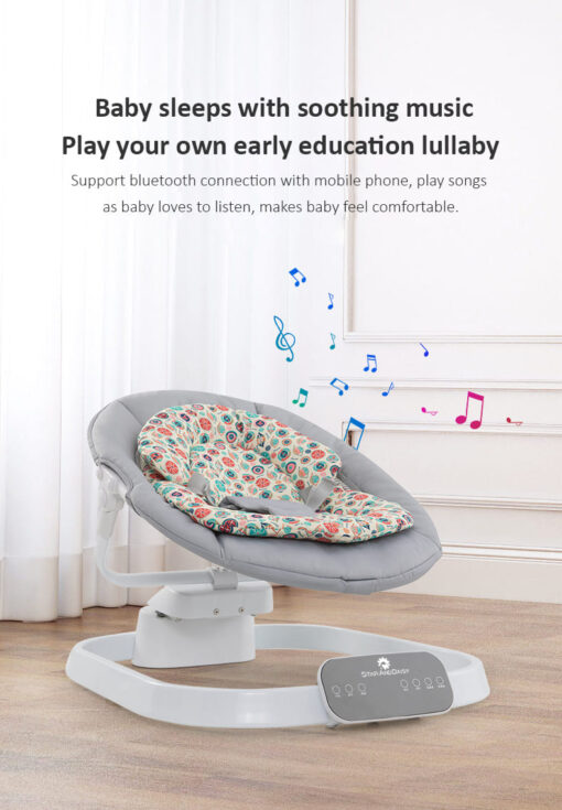 [Refurbished] StarAndDaisy Rocking Baby Bed Rocker / Swings for Infants with 5 Speeds Swings, Bluetooth Music Baby Bouncer with Remote Control for 2-10 kg, 0-18 Months, Dining Tray, Mosquito net and Urine mat (Grey) - Image 8