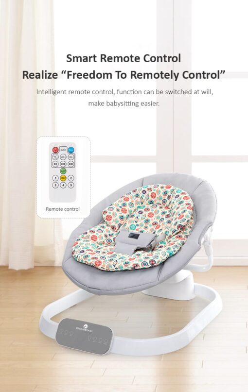 [Refurbished] StarAndDaisy Rocking Baby Bed Rocker / Swings for Infants with 5 Speeds Swings, Bluetooth Music Baby Bouncer with Remote Control for 2-10 kg, 0-18 Months, Dining Tray, Mosquito net and Urine mat (Grey) - Image 9