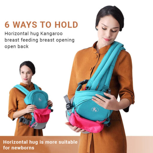 Baby Deer 4 in 1 Multipurpose Strong Baby Carrier with Coushion Padding for Baby Comfort Front Carry Facing in and Out, Back Carry, Feeding Position (Green & Pink) - Image 3