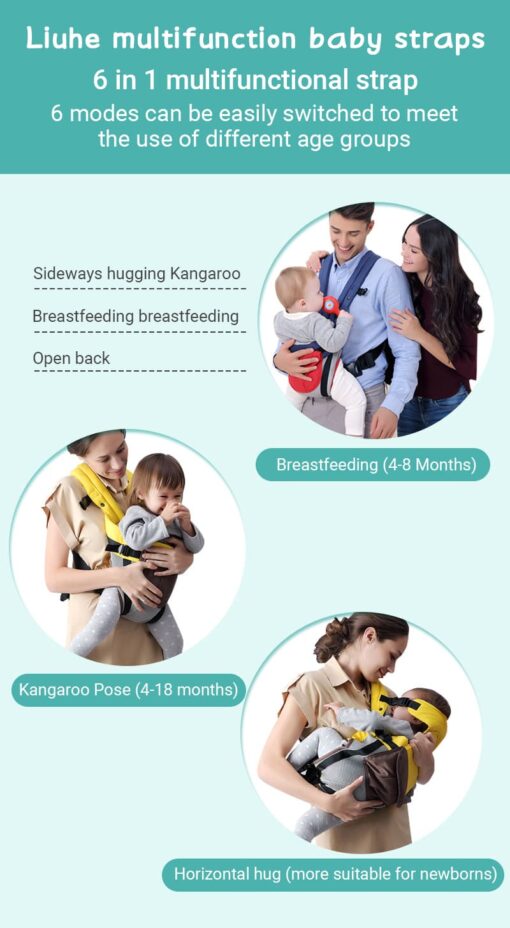 Baby Deer 4 in 1 Multipurpose Strong Baby Carrier with Coushion Padding for Baby Comfort Front Carry Facing in and Out, Back Carry, Feeding Position (Green & Pink) - Image 14