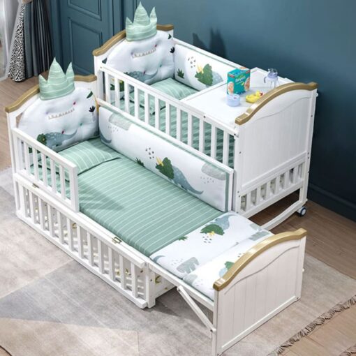 [Refurbished] StarAndDaisy 12 in 1 Baby Bed Cot Crib for Baby Sleeping, Mosquito Net and Adjustable Stand (Premium White) - Image 3