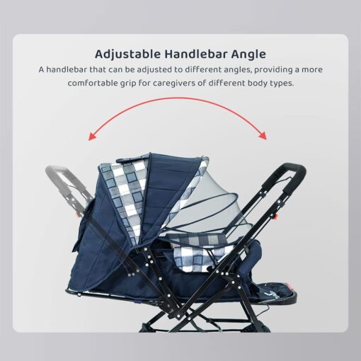 StarAndDaisy Sunrise Baby Stroller and Pram with Extended Mosquito Net and Ultra Soft Cushions & Reversible Handlebar (White Checks Print | Sigma) - Image 4