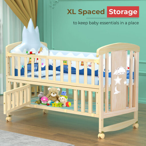 Best Baby Cot Cum Junior Bed Online - Large Baby Cot Crib Pinewood