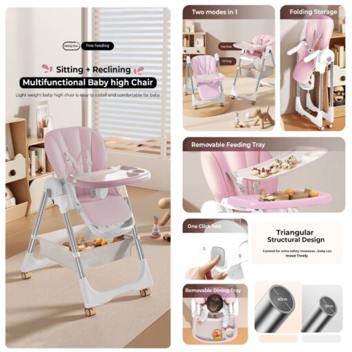 [Refurbished] StarAndDaisy Galaxy Star Baby High Chair - Foldable Booster seat for baby with height adjustment - Pink - Image 3