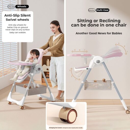 [Refurbished] StarAndDaisy Galaxy Star Baby High Chair - Foldable Booster seat for baby with height adjustment - Pink - Image 7