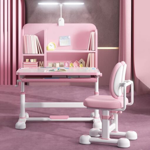 [Refurbished] StaraAndDaisy Smart Study Table & Chair for Children & Students With Elavted Bookshelves (Pink | M8)