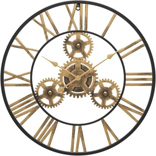 SND Home Decor Large Gear Wall Clock - Oversized 3D Steampunk Roman Numeral Wall Clock - Silent Retro Rustic Country Decorative Wall Clock for Living Room, Dining Room, Home, Farmhouse - Gold Black (60cm) - Image 5