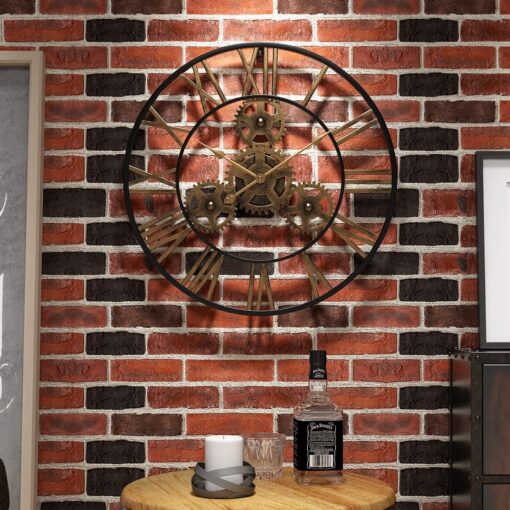 SND Home Decor Large Gear Wall Clock - Oversized 3D Steampunk Roman Numeral Wall Clock - Silent Retro Rustic Country Decorative Wall Clock for Living Room, Dining Room, Home, Farmhouse - Gold Black (60cm) - Image 3