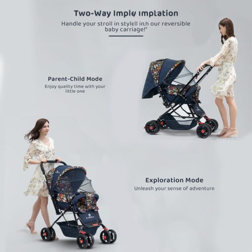 StarAndDaisy Sunrise Baby Stroller and Pram with Extended Mosquito Net and Ultra Soft Cushions & Reversible Handlebar (Nature Print | Delta) - Image 3