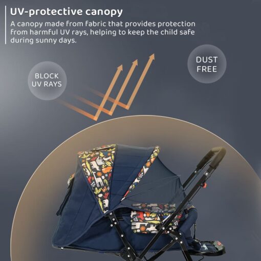 StarAndDaisy Sunrise Baby Stroller and Pram with Extended Mosquito Net and Ultra Soft Cushions & Reversible Handlebar (Nature Print | Delta) - Image 5