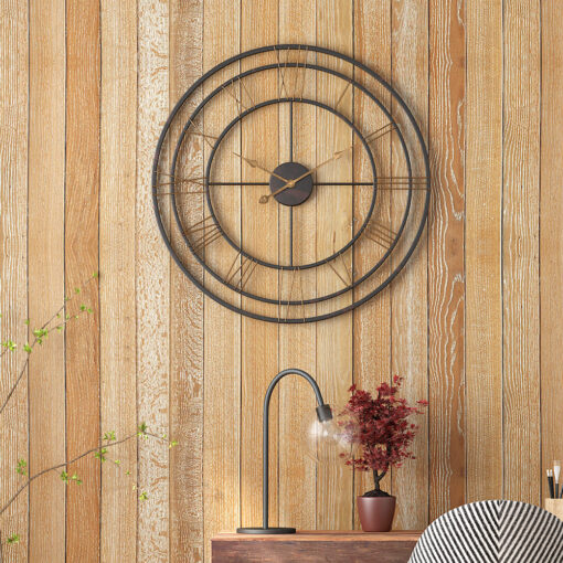 SND Designer Metal Triple Ring Retro Wall Clock for Living Room Bedroom Office Bar Decor - Black - Gold, 80cm