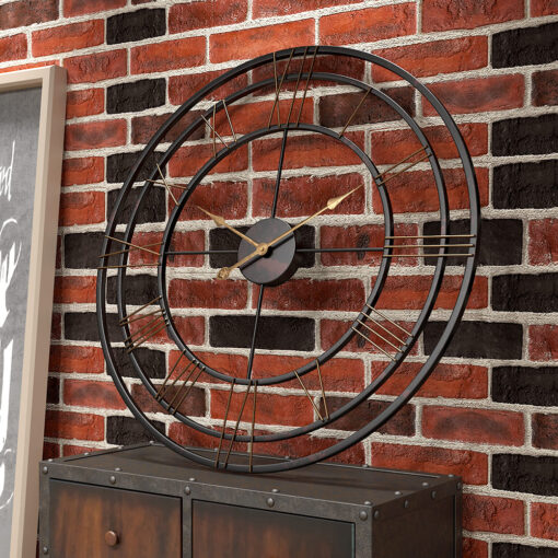 SND Designer Metal Triple Ring Retro Wall Clock for Living Room Bedroom Office Bar Decor - Black - Gold, 80cm - Image 7