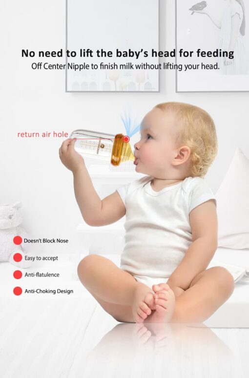 StarAndDaisy Powder Skin Feeding Bottle with With Soft Silicone BPA Free Bottle and Nipple, High-Temperature Resistance, Anti-Flatulence and High Borosilicate Glass, Suitable for 0-3 Months Baby - Image 14