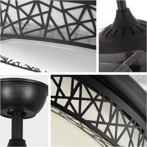 SND Home Decor Black Beast Ceiling Fan with Light, Modern Invisible Ceiling Fan Chandelier with Retractable Blade, Dimmable LED 3 Lighting 3 Speeds Change Ceiling Fans lights with Remote Control (Size - 48inch) - Image 7