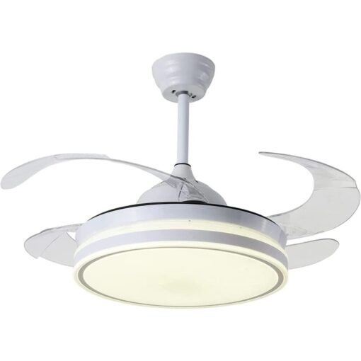 SND Home Decor Elegant White Ceiling Fan with Light, Modern Invisible Ceiling Fan Chandelier with Retractable Blade, Dimmable LED 3 Lighting 3 Speeds Change Ceiling Fans lights with Remote Control (Available Size - 48in)