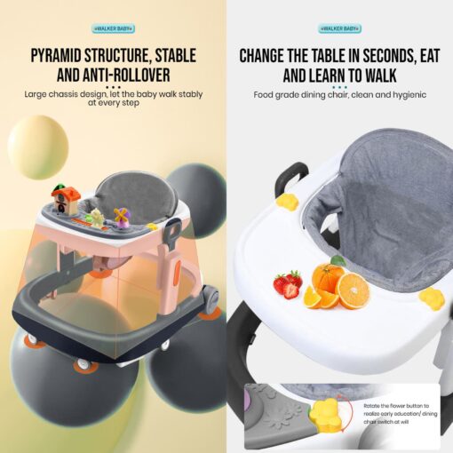 StarAndDaisy Multifunctional Elegant Baby Walker with Height Adjustment. Early Learning Walker with Music Tray - Grey - Image 6