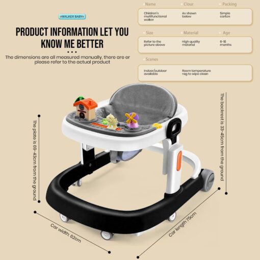 StarAndDaisy Multifunctional Elegant Baby Walker with Height Adjustment. Early Learning Walker with Music Tray - Grey - Image 7
