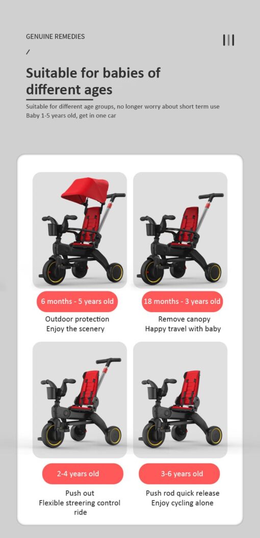 StarAndDaisy 5-in-1 Compact Multifunctional Foldable Children's Tricycle/ Trikes for Kids with Canopy with Dual Storage Basket & Ultra Soft Cushion Seat with Seat Belt, Footrest, Parental Control Handle, Baby Trike for Boys Girls of 1.5 to 5 Years (Green) - Image 3