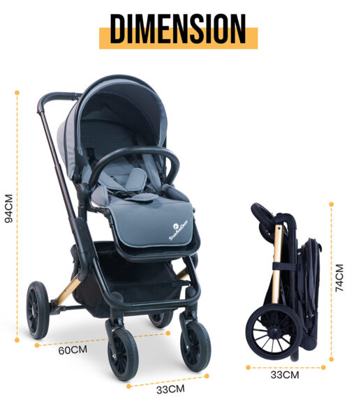 [Refurbished] StarAndDaisy Cosmo Baby Stroller one press easy fold and large rear wheel, with Foot break, Foot Rest and basket for storage (Grey) - Image 16