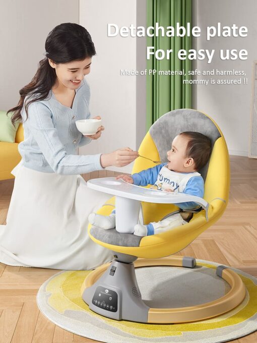 StarAndDaisy 2-in-1 Premium Modern Automatic Electric Baby Swing Rocker Cradle with Detachable Dining Tray & Sunshade &  Mosquito Net, Baby Rocker with Smart Touch Panel & Bluetooth Enabled Music and Remote Control  Without Wheels  (Orange) - Image 4