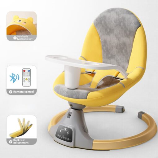 StarAndDaisy 2-in-1 Premium Modern Automatic Electric Baby Swing Rocker Cradle with Detachable Dining Tray & Sunshade &  Mosquito Net, Baby Rocker with Smart Touch Panel & Bluetooth Enabled Music and Remote Control  Without Wheels  (Orange) - Image 12