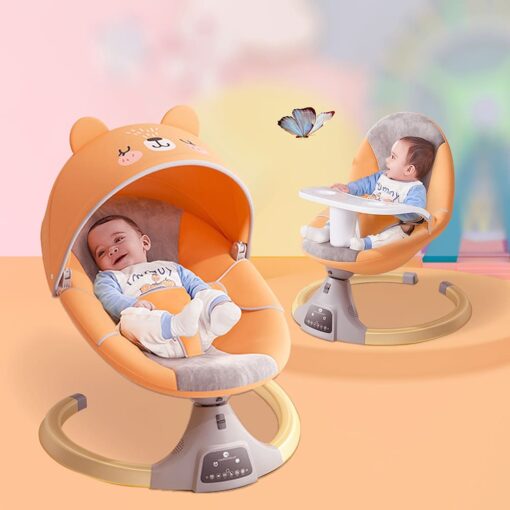 StarAndDaisy 2-in-1 Premium Modern Automatic Electric Baby Swing Rocker Cradle with Detachable Dining Tray & Sunshade &  Mosquito Net, Baby Rocker with Smart Touch Panel & Bluetooth Enabled Music and Remote Control  Without Wheels  (Orange)