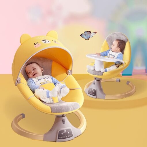 StarAndDaisy 2-in-1 Premium Modern Automatic Electric Baby Swing Rocker Cradle with Detachable Dining Tray & Sunshade &  Mosquito Net, Baby Rocker with Smart Touch Panel & Bluetooth Enabled Music and Remote Control Without Wheels (Yellow)