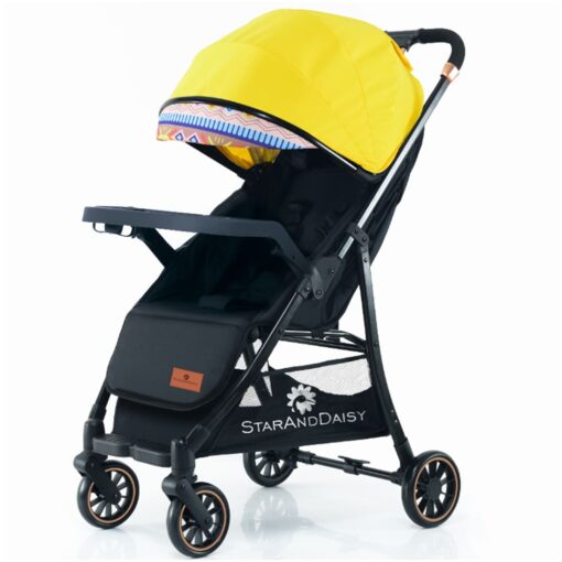 [Refurbished] StarAndDaisy Mompush Lightweight Travel Luxury Stroller, Compact One-Hand Fold, Reclining Seat and XL Canopy, & Cup Holder (Yellow)