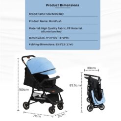 A foldable baby stroller pram designed for travel, featuring a lightweight and compact design.
