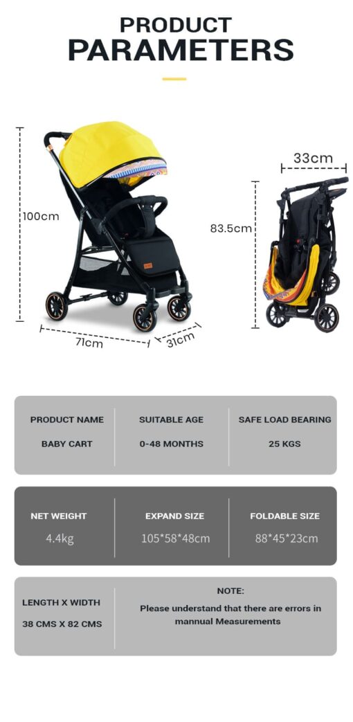 [Refurbished] StarAndDaisy Mompush Lightweight Travel Luxury Stroller, Compact One-Hand Fold, Reclining Seat and XL Canopy, & Cup Holder (Yellow) - Image 14