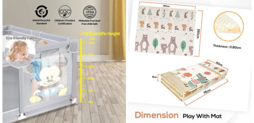 StarAndDaisy Combo Baby Playpen and Playmat , playmat with reversible design and assorted prints and Playpen for Kids with Smart Folding & Safety Lock  for Upto 4 Yr kid (  120*120 cm | 20mm ) - Image 6