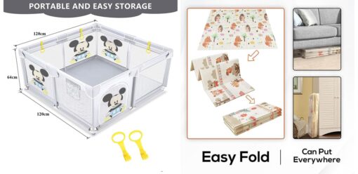 StarAndDaisy Combo Baby Playpen and Playmat , playmat with reversible design and assorted prints and Playpen for Kids with Smart Folding & Safety Lock  for Upto 4 Yr kid (  120*120 cm | 20mm ) - Image 8