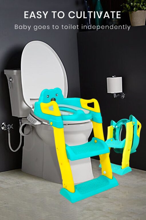 [Refurbished] StarAndDaisy Potty Training Seat with Ladder, Toddler Potty Seat for Toilet with Step Stool for Kids, Splash Guard and Wide Pad for Boys Girls, Stable Without Slipping (Pink & Yellow) - Image 3