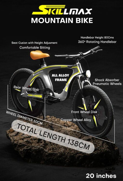 StarAndDaisy Skillmax 20 inch mountain bike, kids bicycle with 6 gearshift, light, ultra-light magnesium alloy, dual disc brakes, front shockers, for boys and girls (Gray) - Image 10