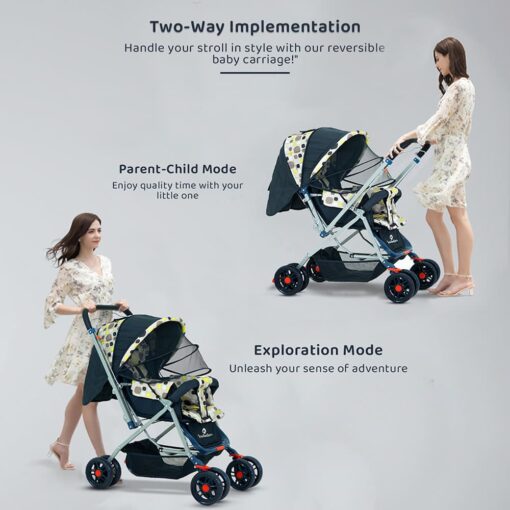 StarAndDaisy Sunrise Baby Stroller and Pram with Extended Mosquito Net and Ultra Soft Cushions & Reversible Handlebar - Image 3
