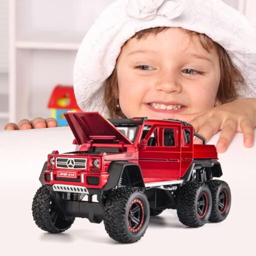 Auto Toy Car for Kids - Diecast Exclusive Metal Pull Back Car Scale Model with Sound & Light, Mini Auto Toys for Kids (1:24 AMG 6x6 - Red) - Image 6