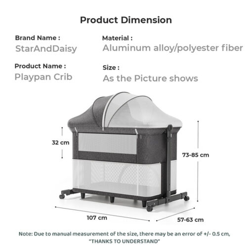 StarAndDaisy 10 in 1 Baby Crib Cradle with Height Adjustments with Detachable Mosquito Net and Storage Basket