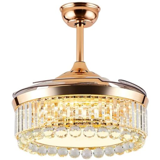 SND Home Decor Luxury Crystal Ceiling Fan with Light Remote Control Retractable Blades Lighting Fixtures 3 Speeds 3 Color Changes Luxury Chandelier , Silent Motor With LED Bulbs Included (Gold | 42inch) - Image 2
