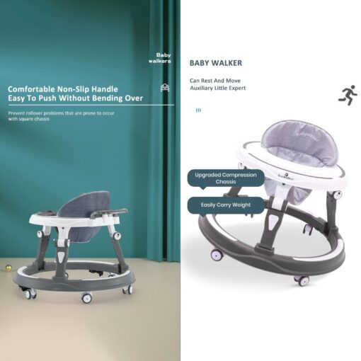 StarAndDaisy Baby Walker with Adjustable Height for 6-18 Months, without Toy Tray - Grey - Image 4
