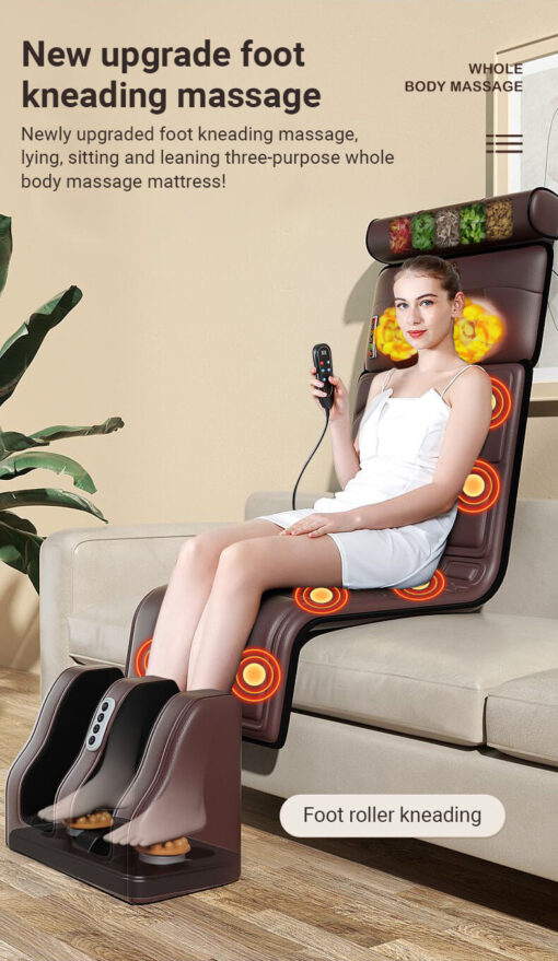 [Refurbished] StarAndDaisy 4D Heated Massage Mat with 20 Neck Shiatsu Kneading Massage Heads, Heating Pad Full Body Massage Massager Mat Cushion for Relieving Back Lumbar Leg Pain With Foot Massager (Brown) - Image 12